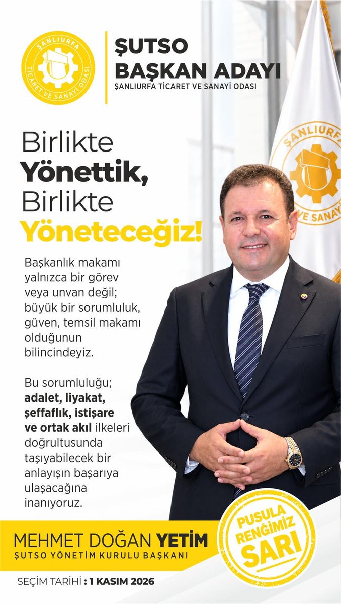 MEHMETAGAC_63's tweet photo. Aşk ile çalışan yorulmaz. Urfamızı sanayi de hakettiği noktaya getirmek için pusula rengimiz sarı olsun.
@mdoganyetim @ayetim03 @sanliurfatso https://t.co/Y7y0lRZwTy