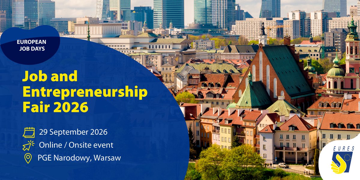 EURESJob's tweet photo. 👀 Your next career opportunity could be in Poland. 

Join the Job and Entrepreneurship Fair 2026 on 29 September to find out.

📍 Online and onsite (Warsaw)

Register 👉 https://t.co/UtQY8ydC1s

#EURESJobs #EuropeanJobDays https://t.co/TfumBaemCm