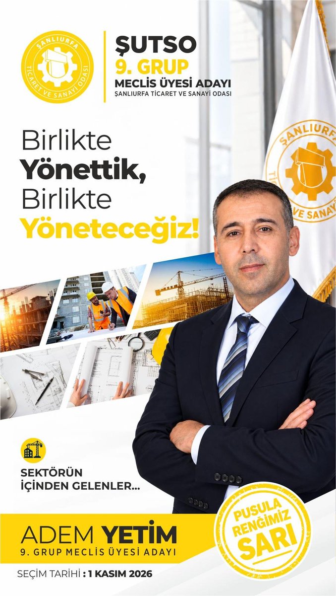 MEHMETAGAC_63's tweet photo. Aşk ile çalışan yorulmaz. Urfamızı sanayi de hakettiği noktaya getirmek için pusula rengimiz sarı olsun.
@mdoganyetim @ayetim03 @sanliurfatso https://t.co/Y7y0lRZwTy