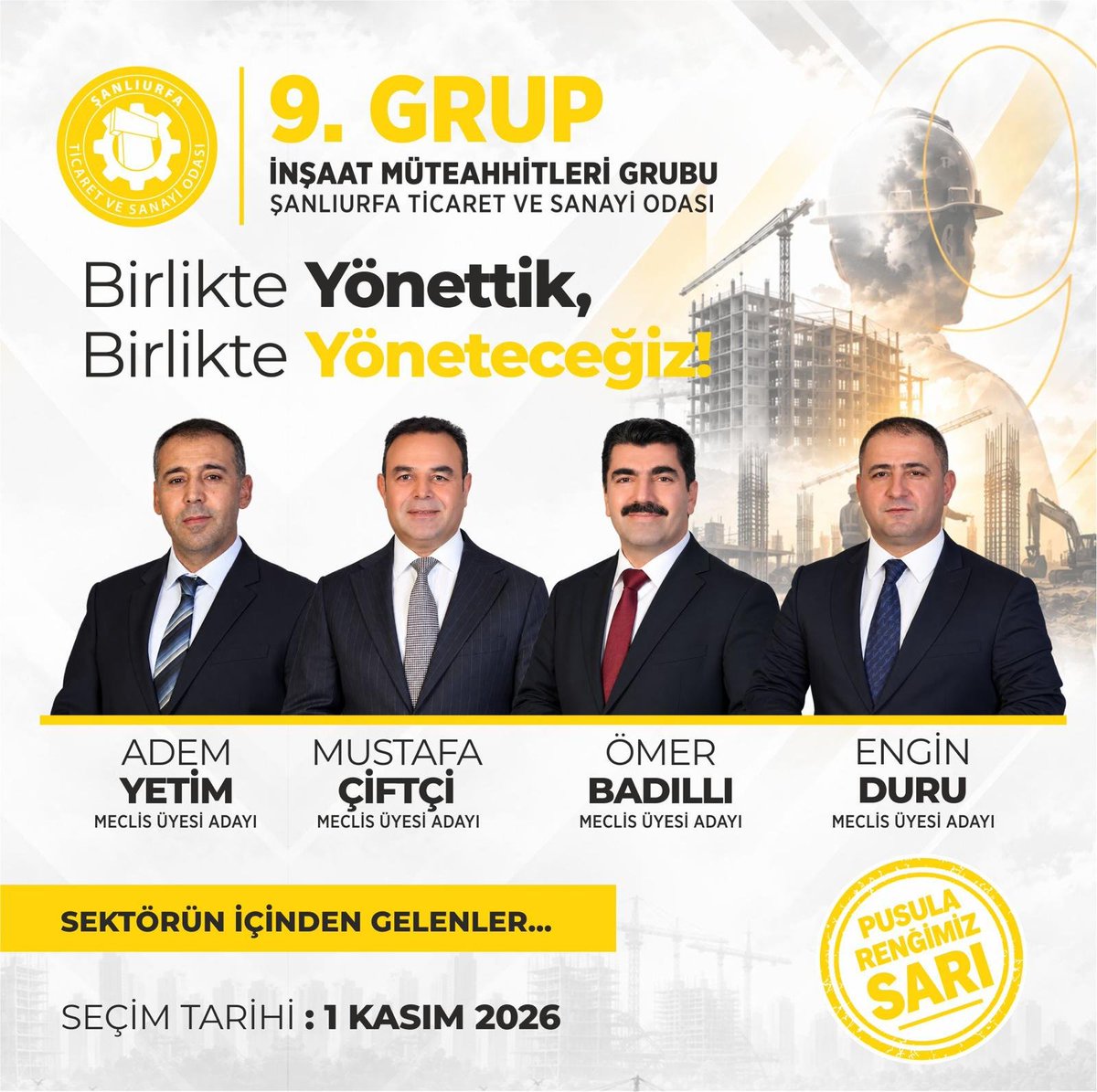MEHMETAGAC_63's tweet photo. Aşk ile çalışan yorulmaz. Urfamızı sanayi de hakettiği noktaya getirmek için pusula rengimiz sarı olsun.
@mdoganyetim @ayetim03 @sanliurfatso https://t.co/Y7y0lRZwTy