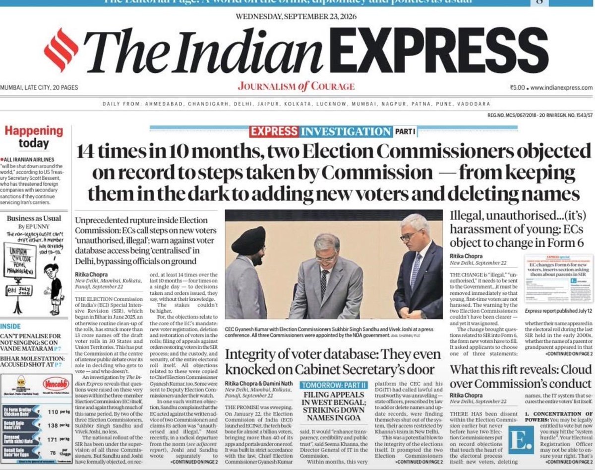 NEXTPMRG's tweet photo. Indian Express ki aaj ki investigation: 
Rahul Gandhi mahino se isi vote chor ke bare mein warn kar rahe the
Jo sawaal unhone uthaye the ab woh EC ke andar se aa rahe hain https://t.co/qxtwG9Paf7