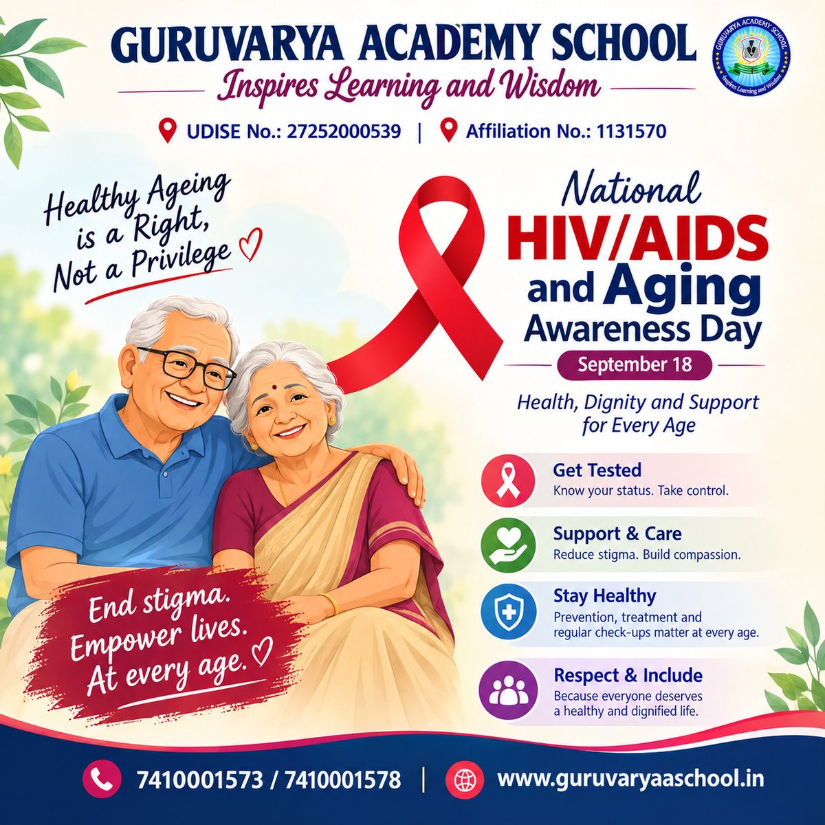 GuruvaryaP's tweet photo. 🎗️❤️ NATIONAL HIV/AIDS AND AGING AWARENESS DAY

Promoting HIV awareness, healthy aging, compassion, and support for people living with HIV. 🌍💙

#HIVAwareness #AgingAwareness #HealthyAging #EndStigma #HealthAwareness #GuruvaryaAcademySchool https://t.co/MtMwHhe73p
