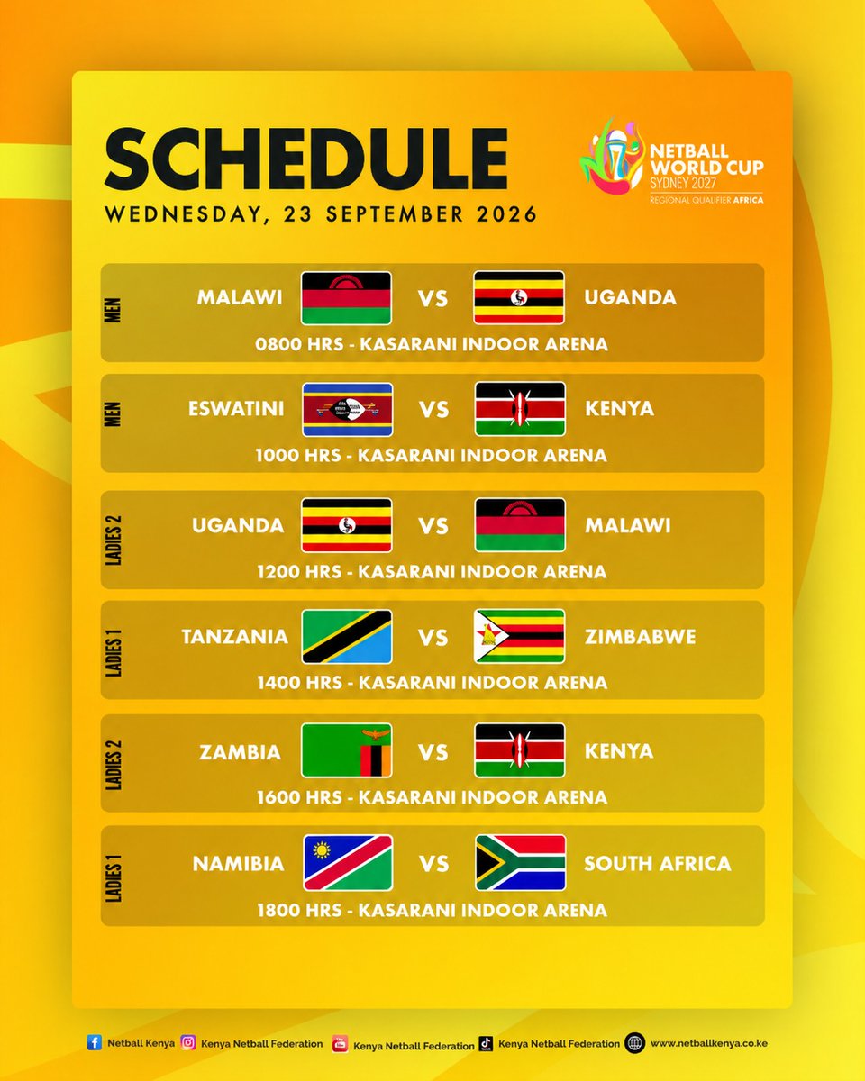 netballkenya's tweet photo. Today's match schedule https://t.co/YamTw9Z8LN