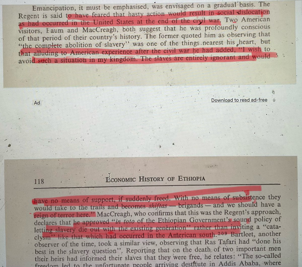 realLPBeria's tweet photo. The myth of Reconstruction as a reign of terror by ex-slaves stopped Haile Selassie from abolishing slavery in Ethiopia (as opposed to merely decreeing that everyone born after 1924 was free). 

And his British advisors agreed! https://t.co/5g4mCikV3f