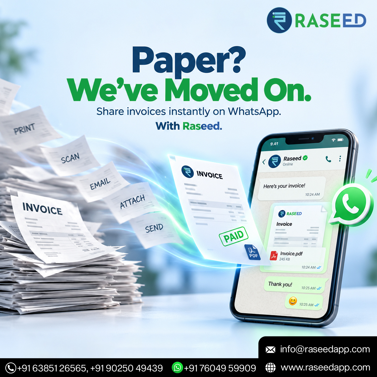 RaseedInfinity's tweet photo. Invoice Sharing via WhatsApp
#Raseed #WhatsAppInvoice #InstantInvoicing #DigitalBilling #PaperlessBilling #POSSoftware #RetailBusiness #InvoiceManagement #CustomerEngagement #BusinessGrowth https://t.co/u201VJprhq