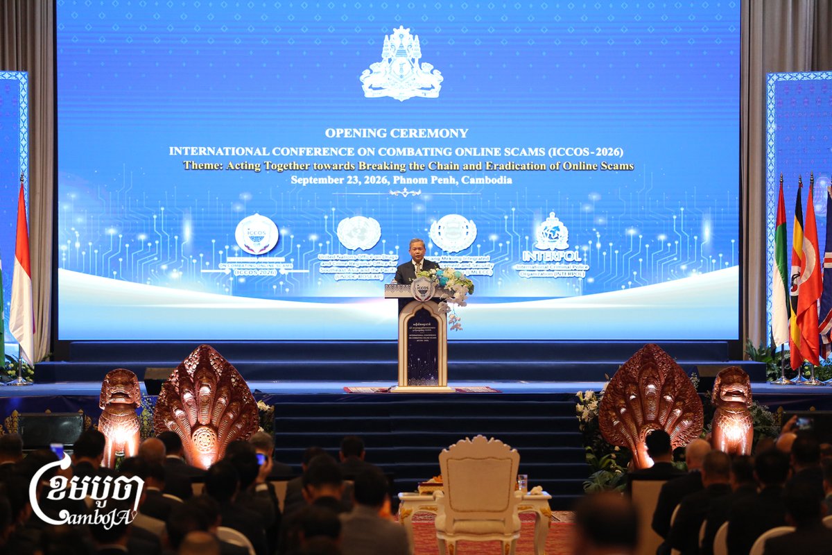 cambojanews's tweet photo. Prime Minister Hun Manet opened the International Conference on Combating Online Scams on Wednesday, saying Cambodia's early exposure to the industry "was linked to the growth of online gambling and casino-related businesses."

More than a dozen countries are attending the two-day conference in Phnom Penh, where the government is keen to showcase its crackdown on the multibillion-dollar industry.

📷 (CamboJA/Pring Samrang)