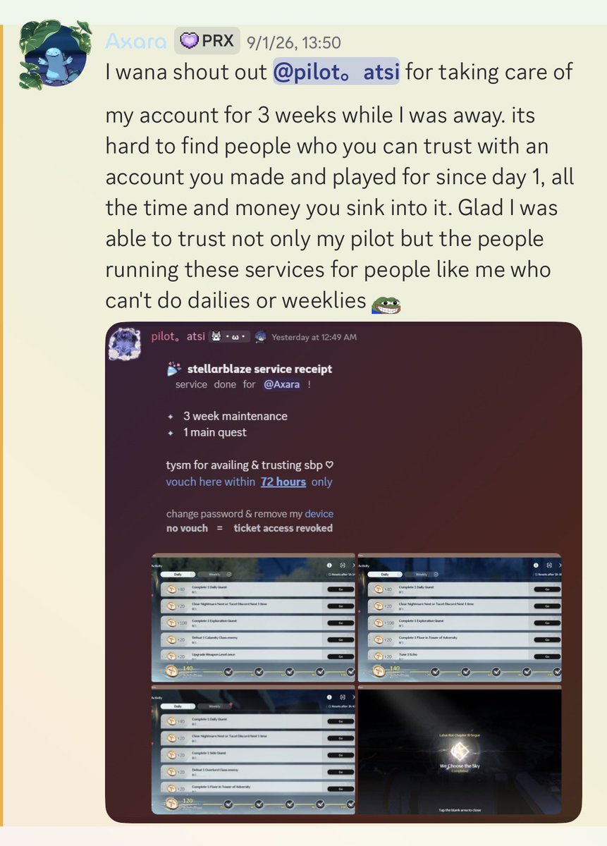 sokopilot's tweet photo. vouch 52⠀୨୧⠀pαid srvc
꒰  3 week maintenance + 1 main quest ! https://t.co/NCzD8bq6YG