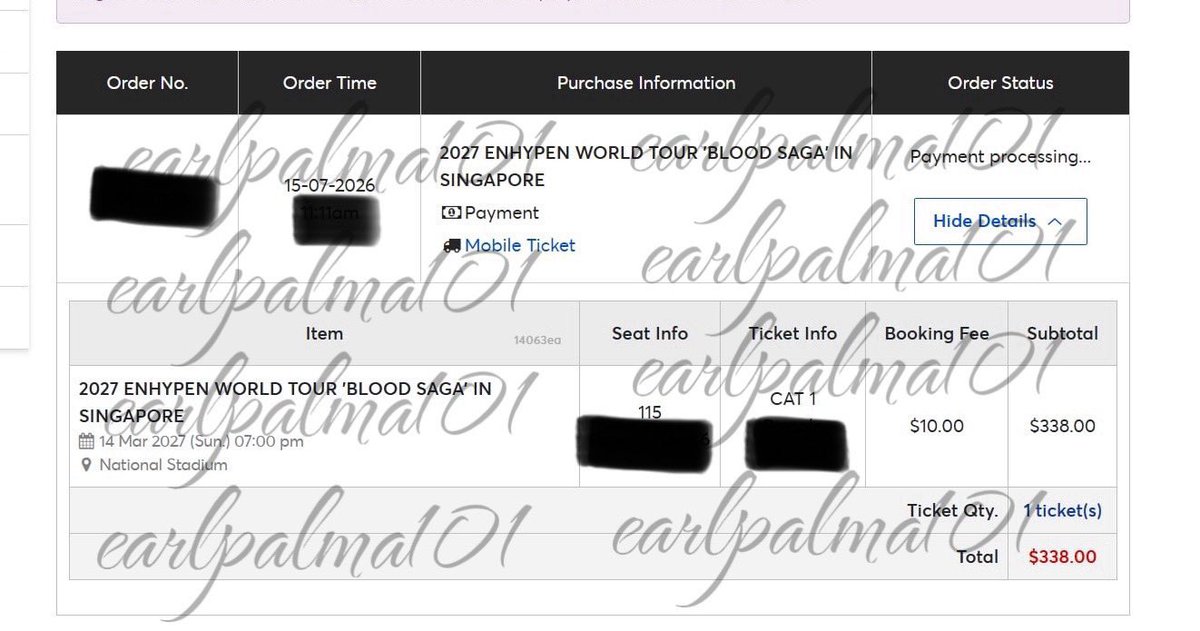 earlpalma101_'s tweet photo. Re-upload:
Secured ENHYPEN WORLD TOUR ‘BLOOD SAGA’ IN SINGAPORE (1) CAT 1. Thankyou for trusting 😇
#jaynablueproof https://t.co/WGp2Ur3alo