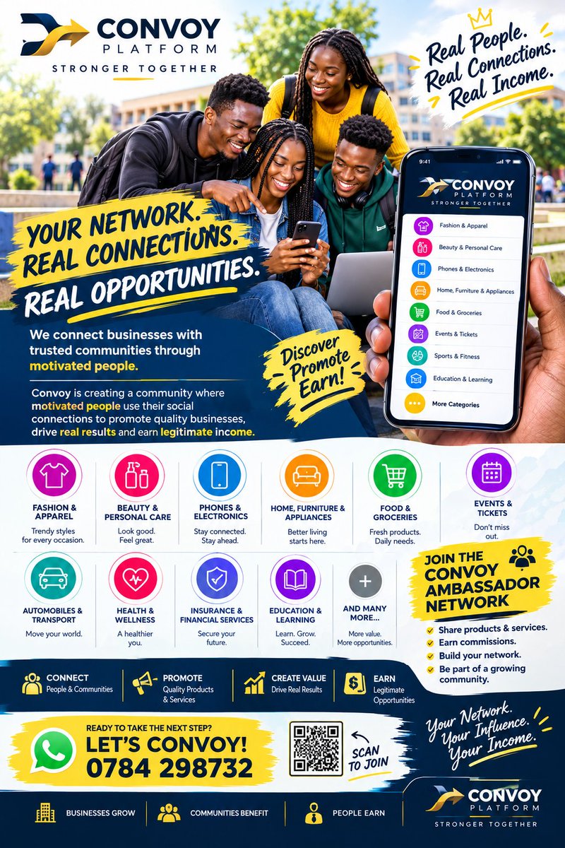 Katambulajulie3's tweet photo. @convoyplatform1 🚀 Your network. Your connections. Your opportunities.
Join the Convoy Ambassador Network and turn your connections into meaningful opportunities! Connect with trusted businesses, promote quality products and services, build your network, and earn commissions https://t.co/DgGV6lmcXh