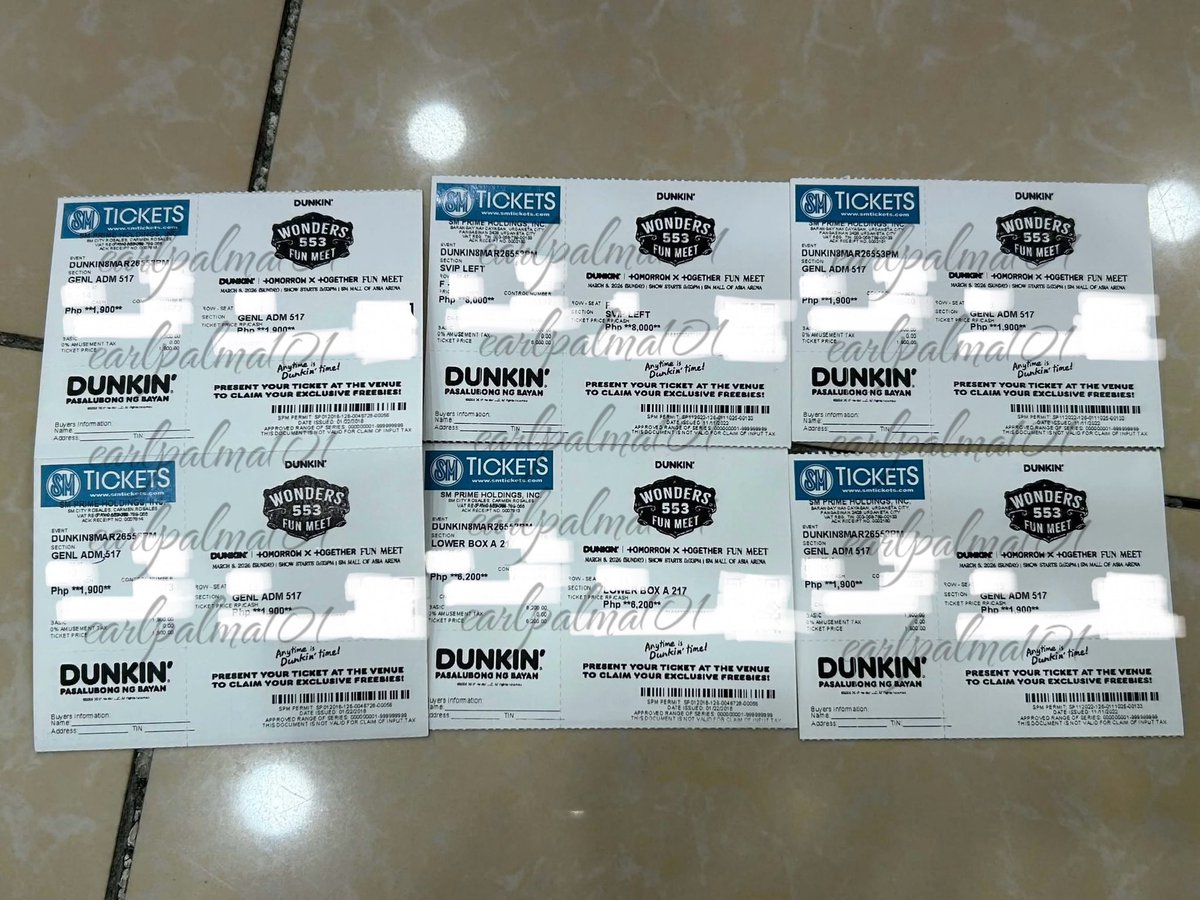 earlpalma101_'s tweet photo. Re-upload:
Secured TXT WONDERS 553 FUN MEET (1) SVIP LEFT, (1) LOWER BOX A AND (4) GEN AD. Thankyou for trusting 😇
#jaynablueproof https://t.co/TaYFCv4BmH