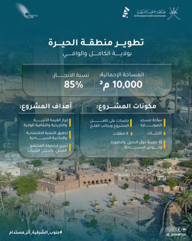 al_sharqyasouth's tweet photo. 🏗️ مشروعاتٌ تنموية تتسارع، ومبادراتٌ مجتمعية تتجدد، وشراكاتٌ فاعلة مع القطاع الخاص؛ لتواصل ⁧#محافظة_جنوب_الشرق��ة⁩ بناء مستقبلٍ واعد، وتحويل تطلعات المجتمع إلى منجزاتٍ تعزز جودة الحياة وتُرسّخ التنمية المستدامة في مختلف ولايات المحافظة.

كل مشروعٍ يُنجز… أثرٌ يمتد ومستقبلٌ يُبنى. 🌱

⁧#جنوب_الشرقية_أثر_مستدام