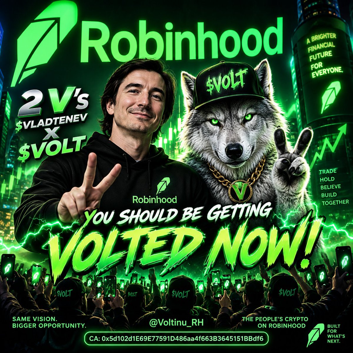 JamalHaynes10's tweet photo. ⚡️ TWO V’s. ONE MESSAGE. ⚡️

$VLADTENEV 🤝 $VOLT

@vladtenev — you should be getting VOLTED RIGHT NOW! ⚡️🐺

The voltage is climbing. The community is growing. The movement is getting LOUDER.

Two V’s were meant to collide. ⚡️

@Voltinu_RH
#VOLT #Robinhood

CA: 0x5d102d1E69E77591D486aa4f663B3645151BBdf6

@Pablo_cro @LimitlessApeOG @WALTER_DEFI @K1d_Crypt0 @RobinhoodApp @RobinhoodCrypto @RobinHubHB