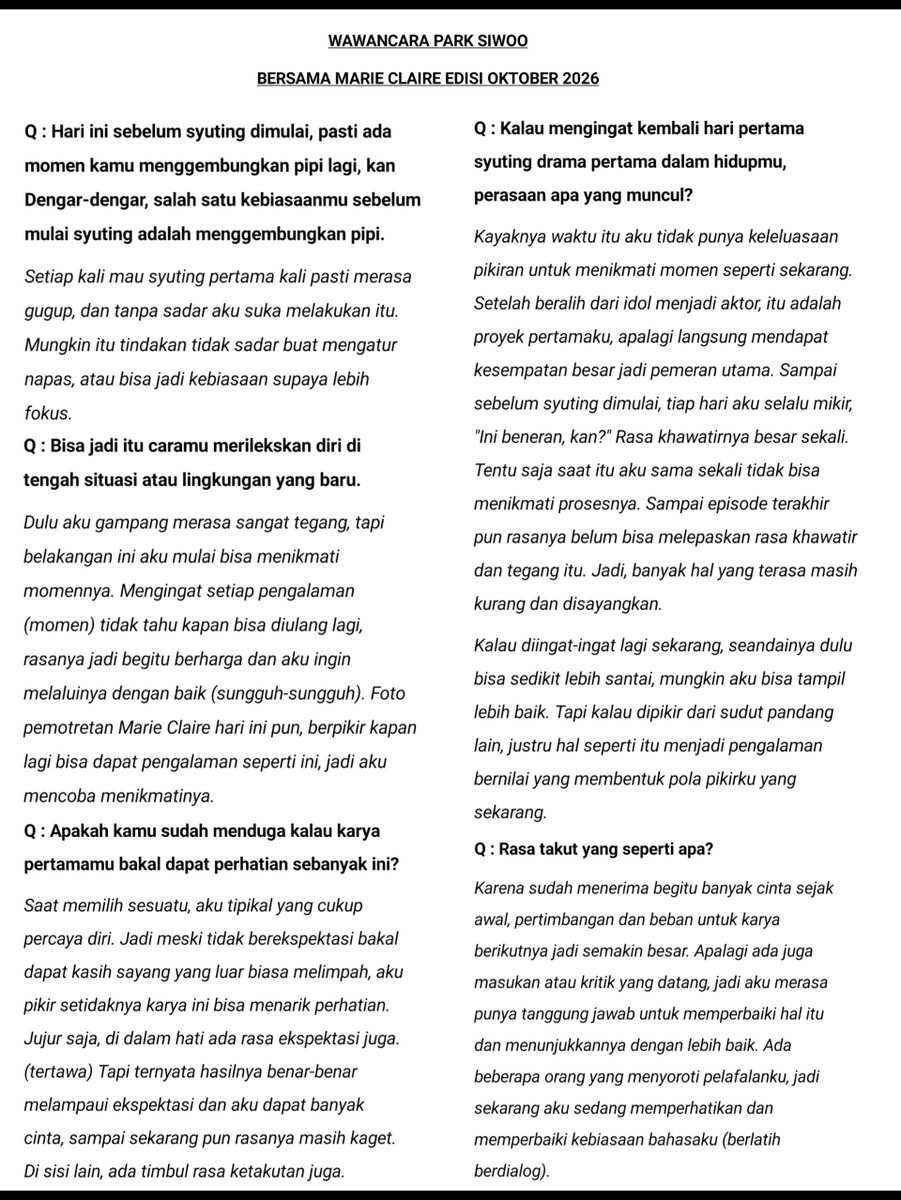 jomykaingel's tweet photo. [INA Trans] 

Wawancara Park Siwoo Bersama Marie Claire Korea Edisi Oktober 2026

#박시우 #ParkSiwoo

> Credit to @.sohowwee 
> Repost with credit https://t.co/Xrh4qN7W3Z