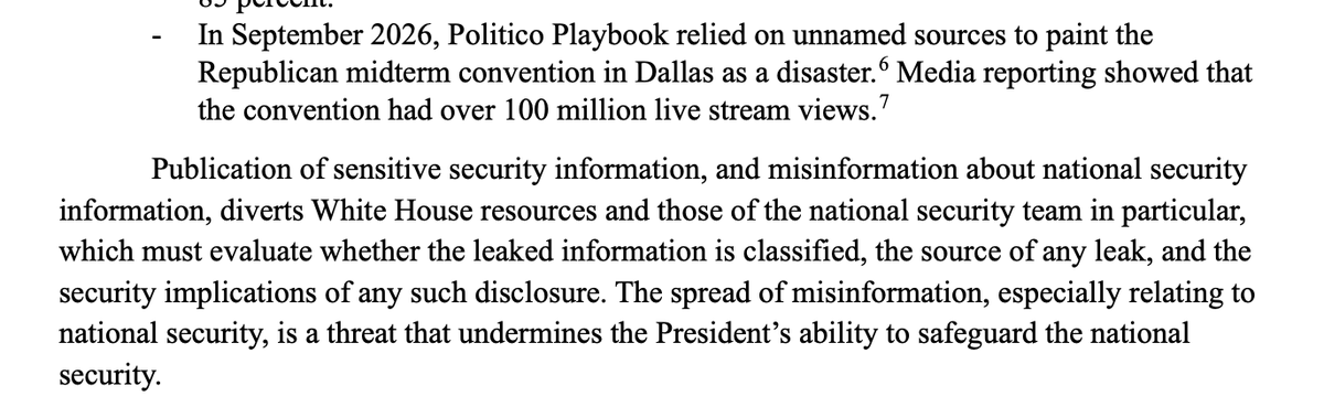 kyledcheney's tweet photo. NEW: DOJ is justifying President Trump's ban on media orgs by citing stories about sensitive topics like  depleted U.S. munitions, the war in Iran, Trump's ballroom security features and ... bad "vibes" at the GOP midterm convention

w/ @joshgerstein 

https://t.co/y4Tprk3CB3 https://t.co/CUVyWsjoW8