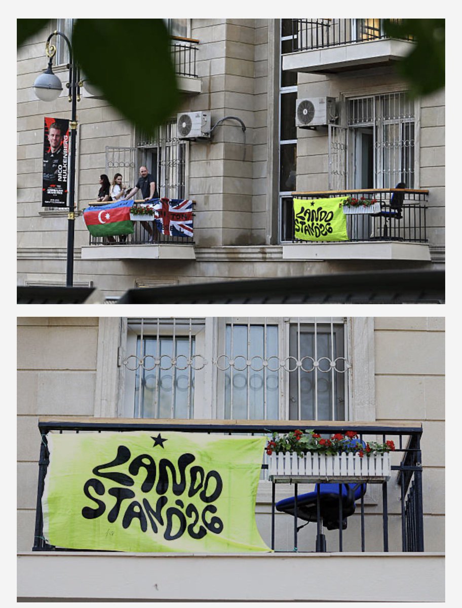 ln4norris's tweet photo. a banner supporting lando on one of the balconies at the circuit 💚 https://t.co/KYMz9jTEnN