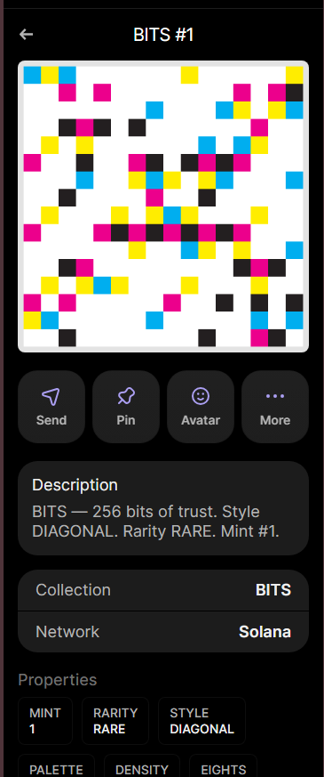 davdevsx's tweet photo. Credits by @jackbutcher is blowing up right now.

I built the full solana version called "BITS"

https://t.co/Wd29dhwtIB

Since solana uses bits I thought it would fit the perfect theme.

How to mint:
Send $8 to @davdevsx 
Put your solana wallet as the memo. 
Get a $BITS NFT sent to your wallet.

Here is it on magiceden example: 
https://t.co/KXwv0fSLzZ
https://t.co/Wd0YZb07EM

Magic eden is currently down so when its back up I will list it on their so people can buy/sell.

$BITS

NFT mints are going to be available for a limited time.