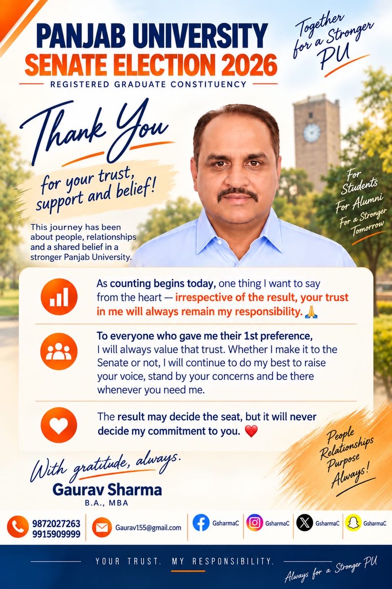 Gauravurm's tweet photo. As counting begins today, one thing I want to say from the heart — irrespective of the result, your trust in me will always remain my responsibility. 🙏
To everyone who gave me their 1st preference, I will always value that trust. https://t.co/yd0QVhiMtO