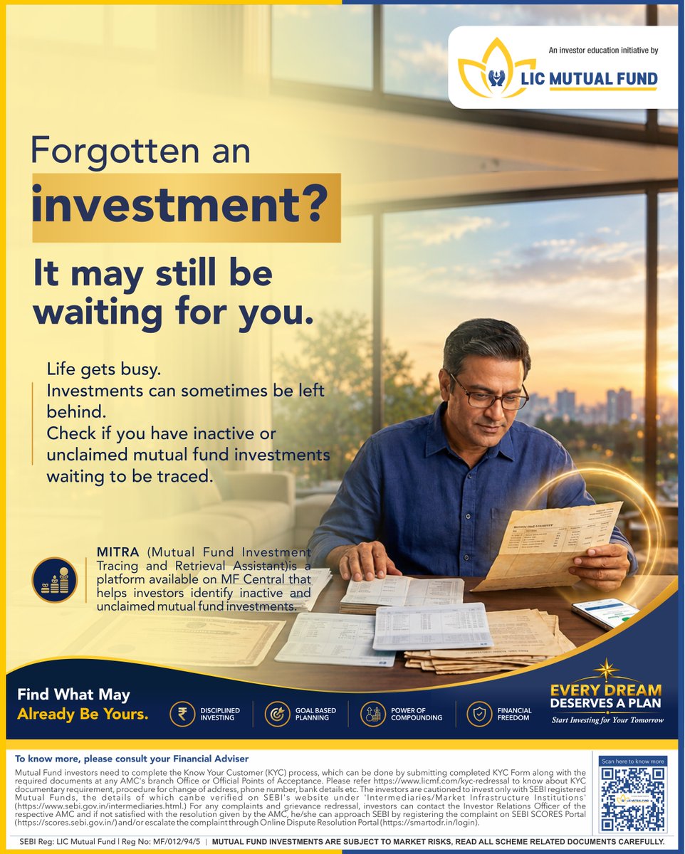 licmutual's tweet photo. What if an old investment is waiting to reconnect with you? Over years, investments can become inactive or unclaimed. A quick check today could help you rediscover part of your financial journey.
MITRA on MF Central helps investors identify inactive &amp; unclaimed mf investments. https://t.co/tXLxwzCMXC