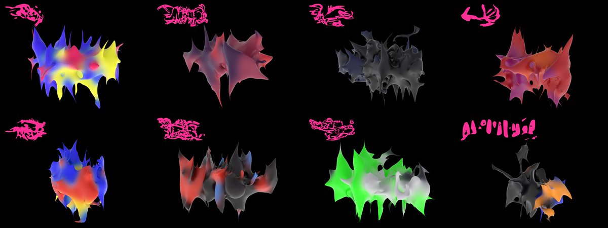 KalmanPool's tweet photo. A glyph generator trained only on my handwriting now writes new glyphs.
A body generator trained only on my sculptures grows them into bodies.
44 of 64 passed the same connectivity check as bodies from my own handwritten glyphs (73%).
Next: shape and colour growing as one. https://t.co/zIoyUwiNHB