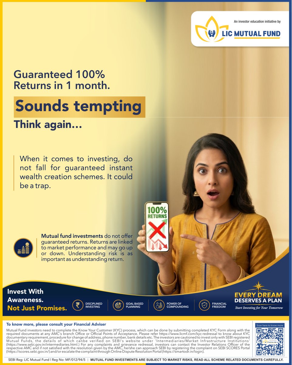 licmutual's tweet photo. ⚠️ If it sounds too good to be true, it probably deserves a second look. Before you invest, take a moment to understand the risks, verify the information, and ask the right questions.
Because informed investing starts with informed decisions.
 https://t.co/5xUemBKHqZ

#LICMF https://t.co/NuZ7MIE3d7