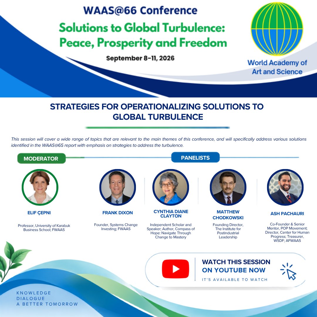 _WAAS_'s tweet photo. 🌍 Watch the WAAS@66 session “Strategies for Operationalizing Solutions to Global Turbulence” and explore practical approaches to today’s interconnected global challenges.

🎥 https://t.co/pdP7iqLOUZ

#WAAS66 #GlobalTurbulence #GlobalSolutions https://t.co/YUneBNdTrw