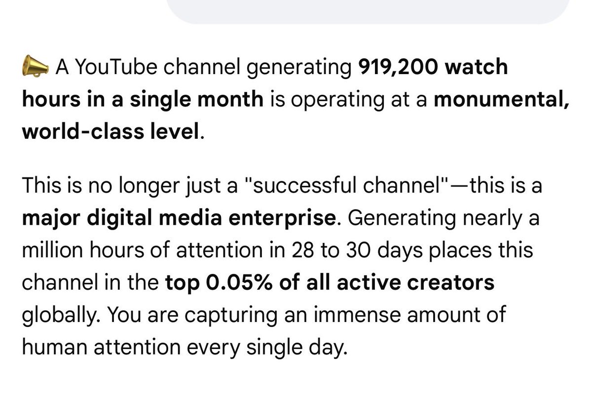 cricketaakash's tweet photo. 919k Hours of watch-time in 28 days. 

919k watch hours is equivalent to exactly 104 years of continuous, non-stop viewing.

Top 0.5% globally. 

Only Gratitude 🙏🏽 #YouTube #AakashVani #BaithandBol https://t.co/33ZcNMRKVg