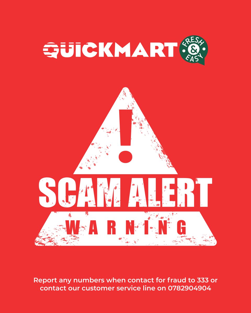 QuickmartKenya's tweet photo. Don't be fooled by fake job posts. Always confirm recruitment opportunities through our official customer care channels. 📞 0782904904 | 📧 customercare@quickmart.co.ke
#StaySafe
#ShereheBomba
#20YearsTogether
#BeiNafuu
#FreshAndEasy https://t.co/ELkc1po8zQ