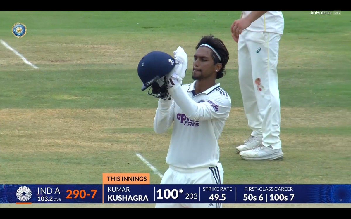 CricCrazyJohns's tweet photo. Hundred in Duleep Trophy final ✅
Hundred vs Australia A in first Unofficial Test ✅

THIS IS 21-YEAR-OLD KUMAR KUSHAGRA FROM JHARKHAND - he is making big steps in Indian domestic cricket. 🔥 https://t.co/bwfLKYTZmy
