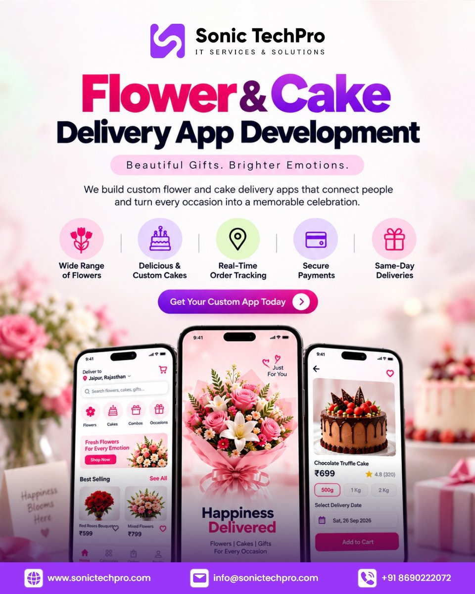 SonicTechPro's tweet photo. Build a scalable Flower & Cake Delivery App with Sonic TechPro
From custom cakes and bouquets to same-day delivery, live tracking, secure payments, and admin dashboard, we build complete gifting platform designed for growth.
https://t.co/gSDn3KWnQD
#AppDevelopment #DeliveryApp https://t.co/75Qb4Txa1L