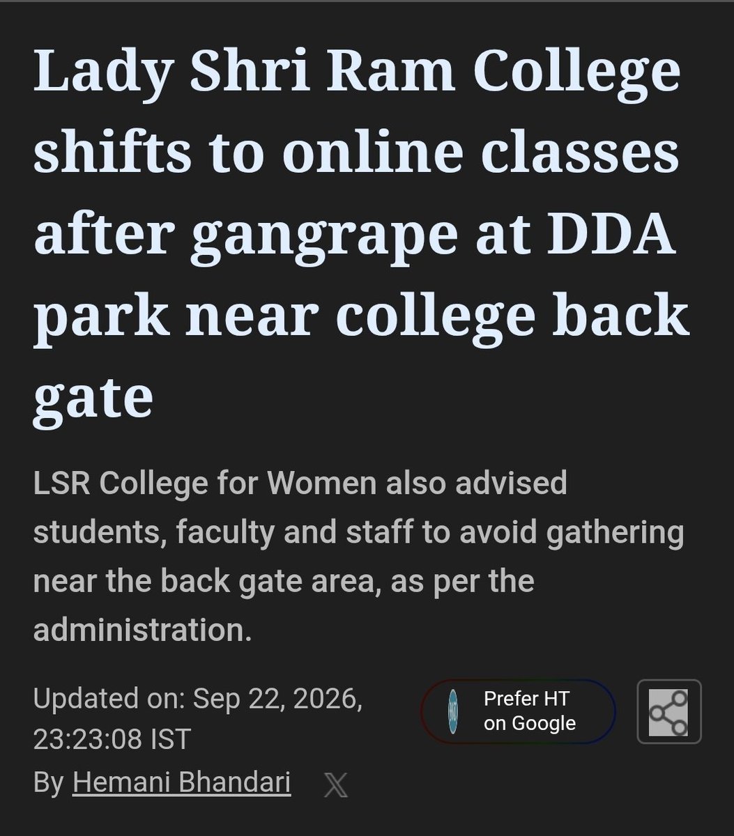 Benarasiyaa's tweet photo. What could be more shameful for our national capital than a premier college being forced to shift classes online after a gang-rape near its campus? https://t.co/hVrhKjvoNV