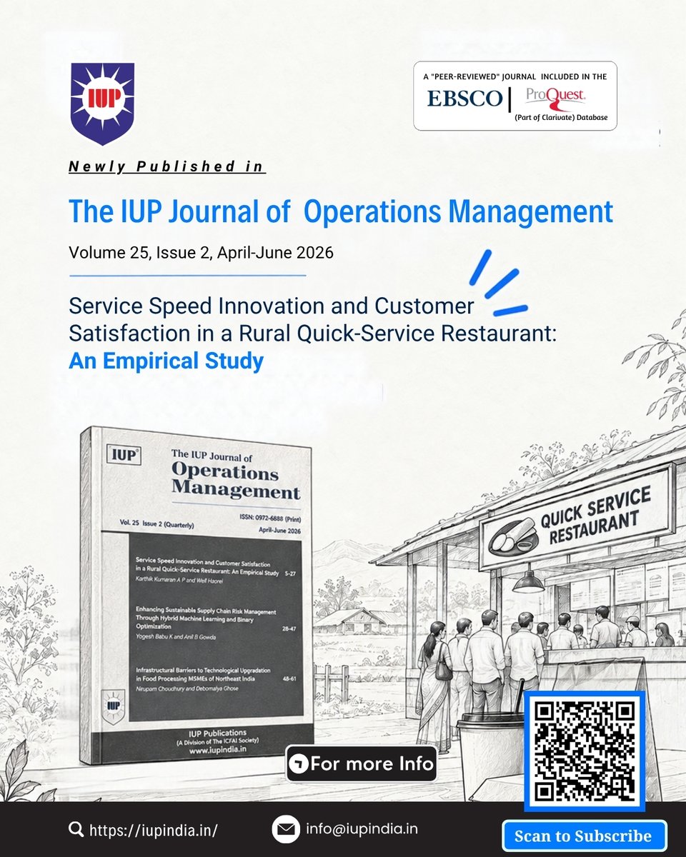 IUPPublications's tweet photo. New research paper in 𝐓𝐡𝐞 𝐈𝐔𝐏 𝐉𝐨𝐮𝐫𝐧𝐚𝐥 𝐨𝐟
𝐎𝐩𝐞𝐫𝐚𝐭𝐢𝐨𝐧𝐬 𝐌𝐚𝐧𝐚𝐠𝐞𝐦𝐞𝐧𝐭

𝐀𝐫𝐭𝐢𝐜𝐥𝐞 𝐋𝐢𝐧𝐤: https://t.co/hkRFgSkGPj

#Innovation #CustomerExperience #OperationsManagement #ServiceInnovation #RuralBusiness #iuppublications #QuickServiceRestaurant https://t.co/n5TGBGU4sS