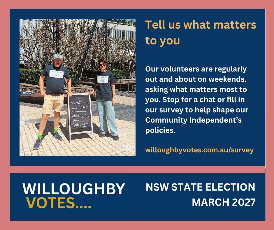 WilloughbyVotes's tweet photo. 📣 What matters most to you?

Over the weekend at Cammeray Square, three issues came up again and again: cost of living, healthcare services, and housing developments.

We want to hear from you too. Complete our survey at https://t.co/vtnzcR40fI

#WilloughbyVotes #NSWpol https://t.co/lGpO6SWnUj