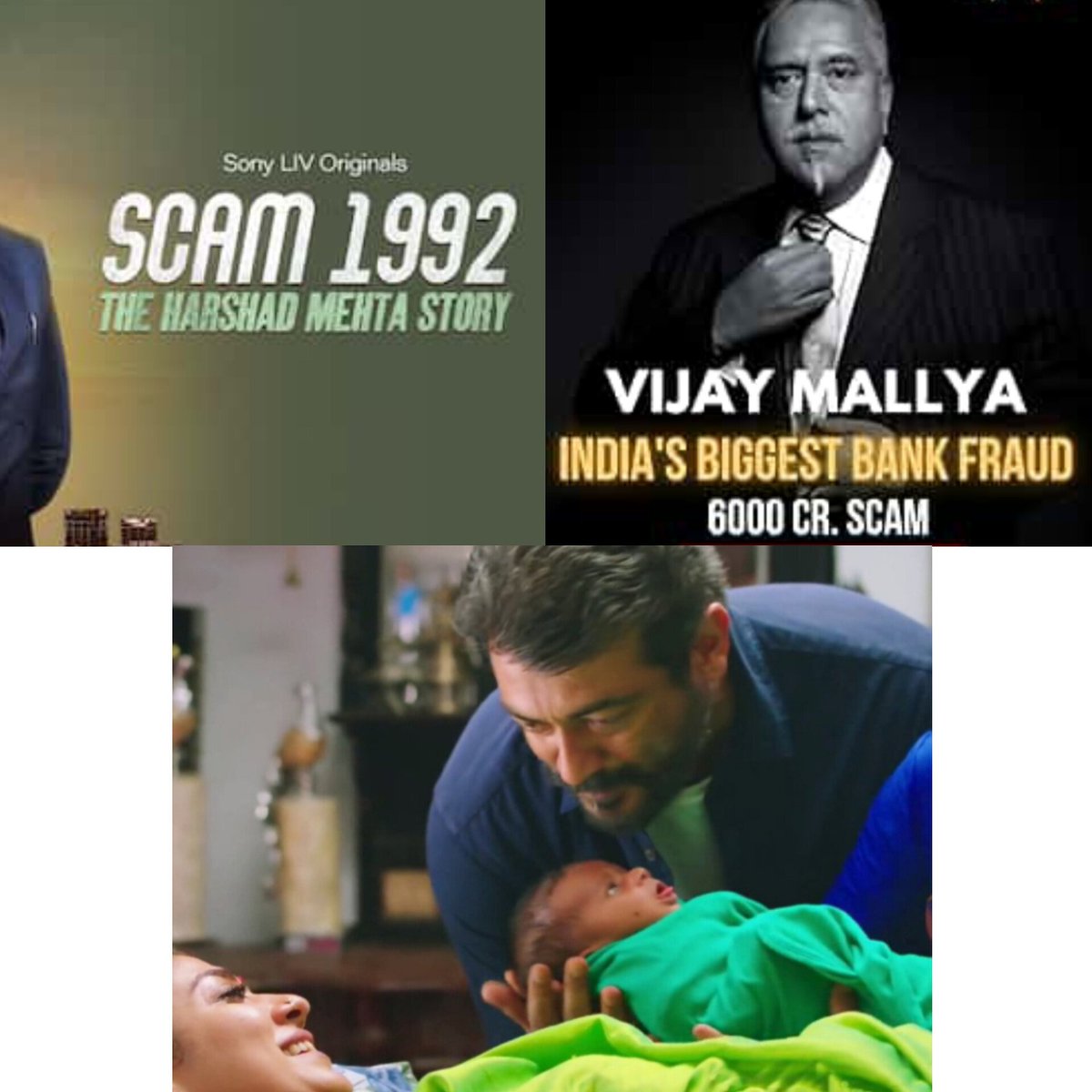 Rolex_zealot's tweet photo. Biggest Scams in India

*Scam-1992
*Vijay Malliya Scam
*Gbu-240 crs Scam
*How Baby born in Vishwasam Scam 😭 https://t.co/CPrsUO4Sz5