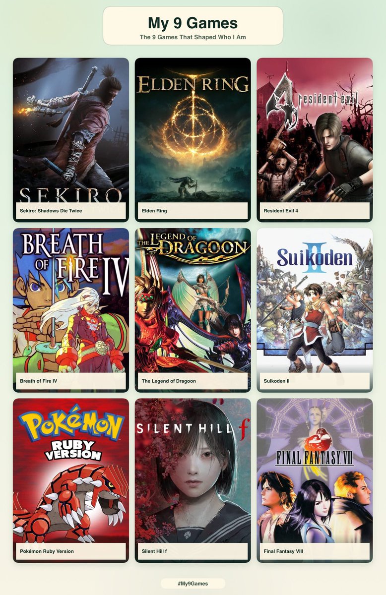 oyasumipopon's tweet photo. 9 games that shapes who i am https://t.co/lpA0A5D3Z3