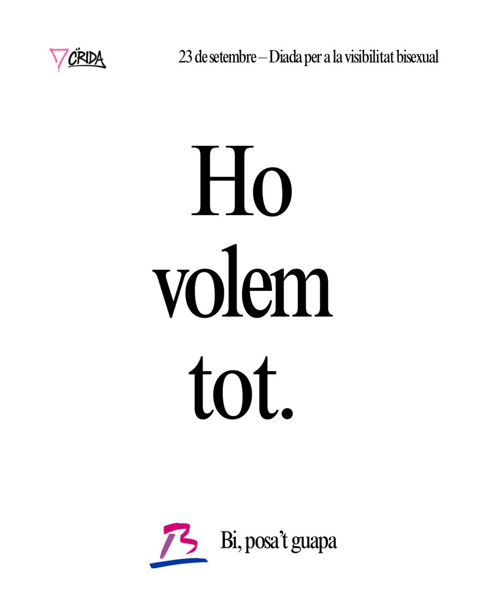 cridacridacrida's tweet photo. Bi, posa’t guapa! 🩷💜💙

23 de setembre, diada per a la visibilitat bisexual https://t.co/pOdLezuLX3