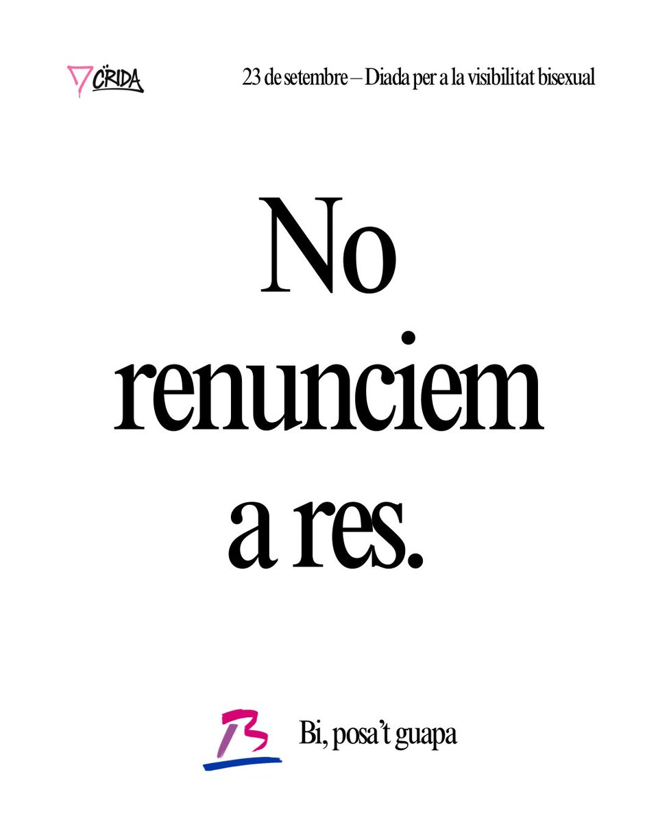 cridacridacrida's tweet photo. Bi, posa’t guapa! 🩷💜💙

23 de setembre, diada per a la visibilitat bisexual https://t.co/pOdLezuLX3
