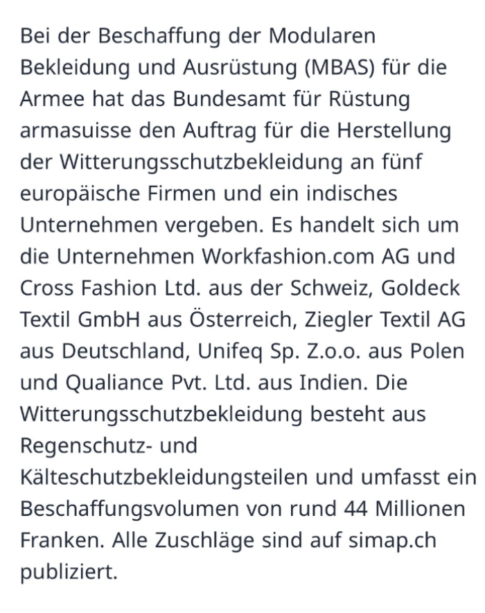 sangeethmt's tweet photo. “Neue Kampfbekleidung der Armee: Auftrag für Witterungsschutzbekleidung an sechs Unternehmen vergeben”
🇨🇭German so difficult?
Something interesting is hiding in plain sight.👇
Find it if you can🫡
Or
I'll share you soon🤝
#SuperBullThought #BeyondTheTicker https://t.co/xWYBdytKUq