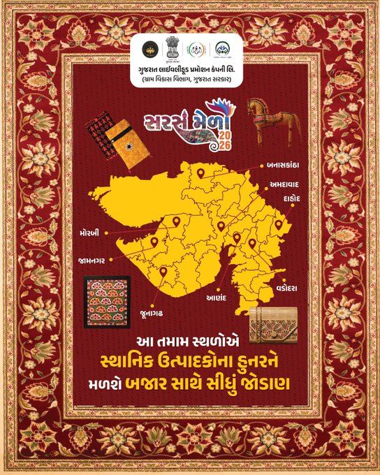 DlmDrda's tweet photo. "કળા જ્યારે બજાર સાથે જોડાય, ત્યારે રોજગારની નવી તકો સર્જાય"  સખી મંડળની બહેનોના ઉત્પાદનોને સીધું બજાર ઉપલબ્ધ થાય તે હેતુથી  ગુજરાતના ડીસા, આણંદ, દાહોદ, જામનગર, જૂનાગઢ, મોરબી, વડોદરા અને અમદાવાદ એમ કુલ 8 શહેરમાં સરસ મેળોનું આયોજન કરવામાં આવ્યું છે. https://t.co/m3TeIb8y8I