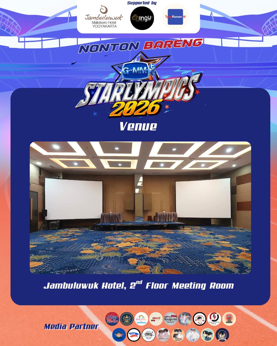 SNfamily_INA's tweet photo. SALAM OLAHRAGA! 
Mari ramaikan dan saksikan keseruan perhelatan olahraga paling seru — STARLYMPIC 2026! 🏅
Saatnya berkumpul, bersorak, dan mendukung team favorit kamu dalam perlombaan paling meriah Kabupaten GMMTV! 🏆

📅 CATAT TANGGALNYA!
28 November 2026
📍 Ballroom Lantai 2 Jambuluwuk Malioboro Hotel
Jl. Gajah Mada No. 67, Purwokinanti, Pakualaman, Kota Yogyakarta
⏰ Start 13:00 WIB – Selesai
Jangan sampai ketinggalan keseruannya!
🫵 Dukung team favorit kamu sekarang juga!
Ajak teman-temanmu dan mari kita ramaikan STARLYMPIC 2026! 🏆

Event Supported by
@chingu.houseofscent
@Jambuluwuk 
@tpopevent.id 

Media Partner
@geminifourthid
@juniormark_idn
@bounprem.id
@seakeen_id
@firstkhaotungid
@perthsantaid
@nanokorapat_id
@snfamily_ina
@thaienthu_soc
@thaienthusemarang
@cherry_project.id
@jogjakpopermedia.id
@thaifanbase.id
@suaymak.soc
@thaienthu_krwg
@thairakteuu
GeminiFourth Area (Whatsapp) 

Organized by
@Suwundeekhap_yk 
@timeless_crew2025 
@Lchomedia