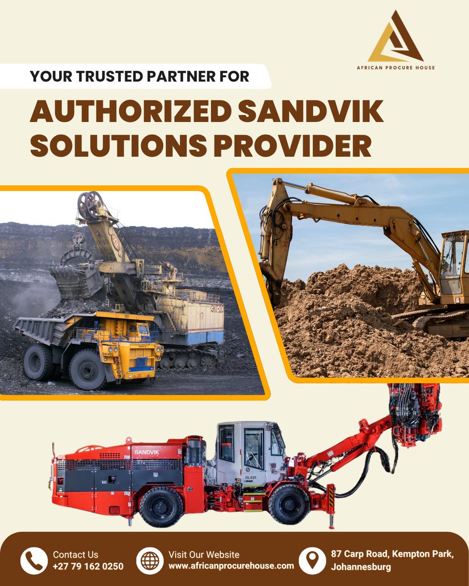 Africanprocure's tweet photo. Procurement teams: sourcing genuine mining equipment shouldn't slow down your projects.

African Procure House is an Authorized #Sandvik Solutions Provider, giving you direct access to verified equipment, reliable lead times &amp; dedicated bulk procurement support.
#MiningEquipment https://t.co/1sQ3pLKyOo