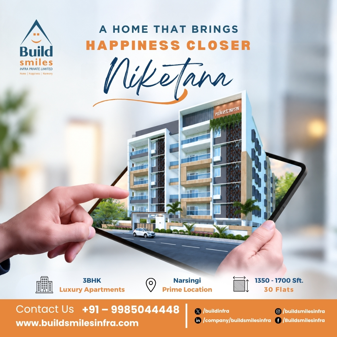 buildinfra's tweet photo. A Home that Brings Happiness Closer! Niketana at Narsingi, Luxury 3 BHK Apartments! Limited Units Left
#buildsmiles #Narsingi #construction #apartment #GatedCommunity #Infrastructure https://t.co/1HKiwCID8j