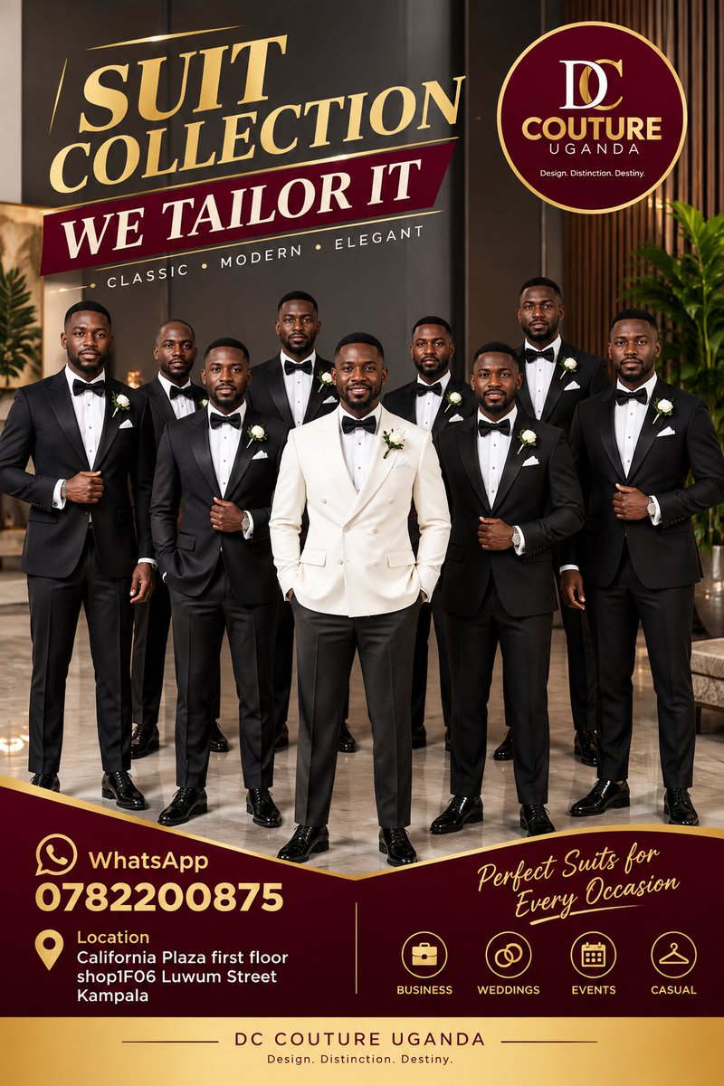 Katambulajulie3's tweet photo. Looking for a suit that fits like it was made just for you?
At DC Couture Uganda, we tailor every suit to your exact body size — no compromises.
Perfect for weddings, job interviews, graduations, corporate meetings, or any special occasion.
Book an appointment with our tailor https://t.co/GuhSurdTZ3