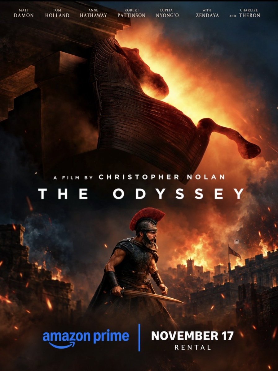 VSClubX's tweet photo. 🎬🔥 #THEODYSSEY — VOD UPDATE!

Christopher Nolan’s epic is set to premiere for VOD Rental from November 17 on Amazon Prime Video! 👀

💿 Digital | 4K | Blu-ray
🌐 Tamil | Telugu | Hindi | English

#TheOdyssey #ChristopherNolan #AmazonPrimeVideo https://t.co/MKL64R24rX