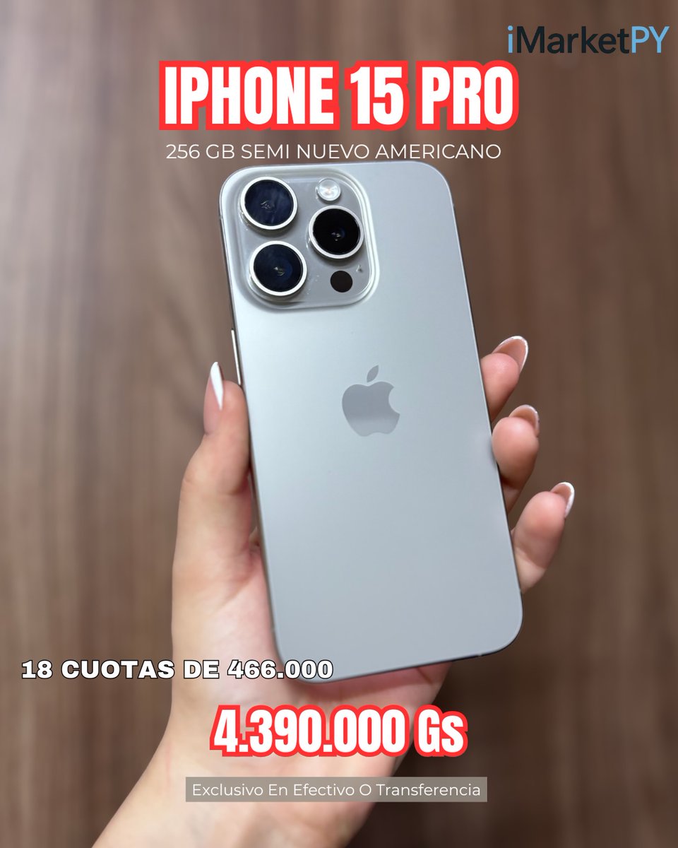 EdwardoKnid8's tweet photo. 📱✨ ¡Potencia, estilo y rendimiento en un solo equipo! 🔥 iPhone 15 Pro de 256 GB
📦 Semi nuevo americano
💵 Contado: Gs. 4. 390. 000
💳 18 cuotas de Gs. 466. 000
📩 ¡Consultanos y llevate el tuyo antes de que se agote!    ía https://t.co/23DXKgbUFw