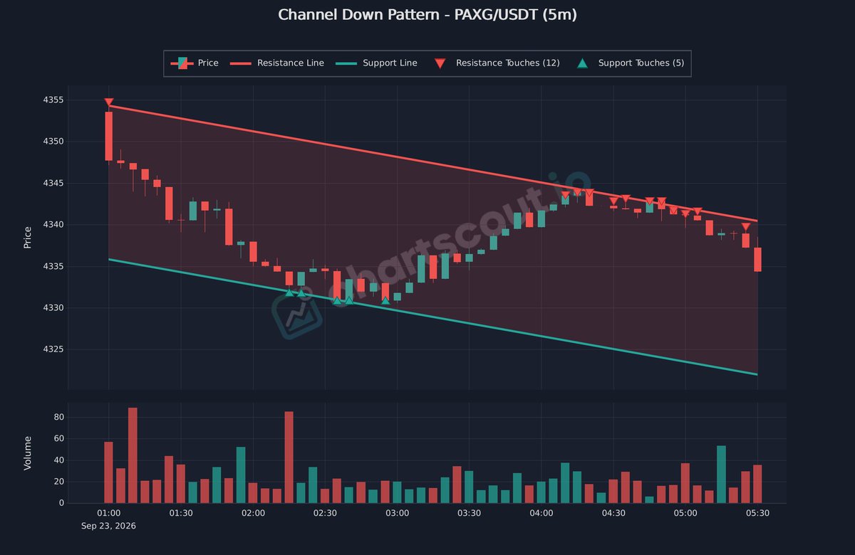 ChartScout_bot's tweet photo. 🔴 Falling channel with parallel support and resistance

$PAXG | 5m | @binance

Channel support and resistance provide defined structure.

#CryptoTA #BearishSetup https://t.co/riOpWsxDmY