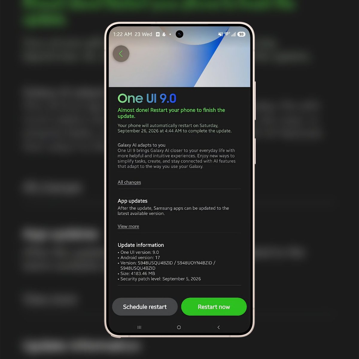 tarunvats33's tweet photo. BREAKING! 

One UI 9 Stable is LIVE in the US! 

The Galaxy S26 series on T-Mobile is now receiving the stable update.

Build: S948USQU4BZID/S948UOYN4BZID/S948USQU4BZID

Image via Reddit (Strong-Size-700) https://t.co/k4aO7Jb8rh