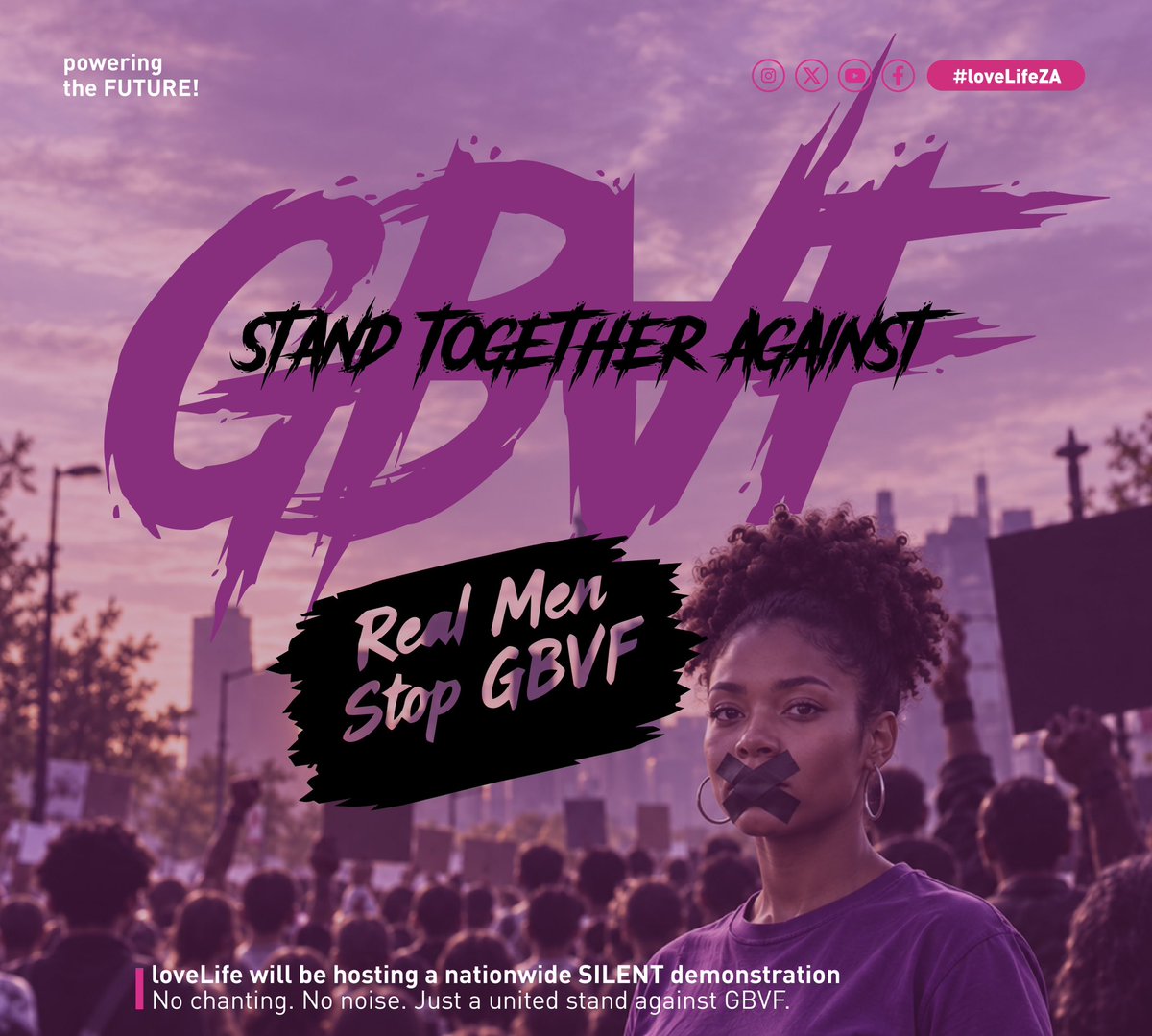 loveLifeNGO's tweet photo. 🚨Happening Today🚨

loveLife will be hosting a nationwide SILENT demonstration. 

No chanting. No noise. Just a united stand against GBVF.

#loveLifeSilentDemo https://t.co/ZaIHWdsBDT