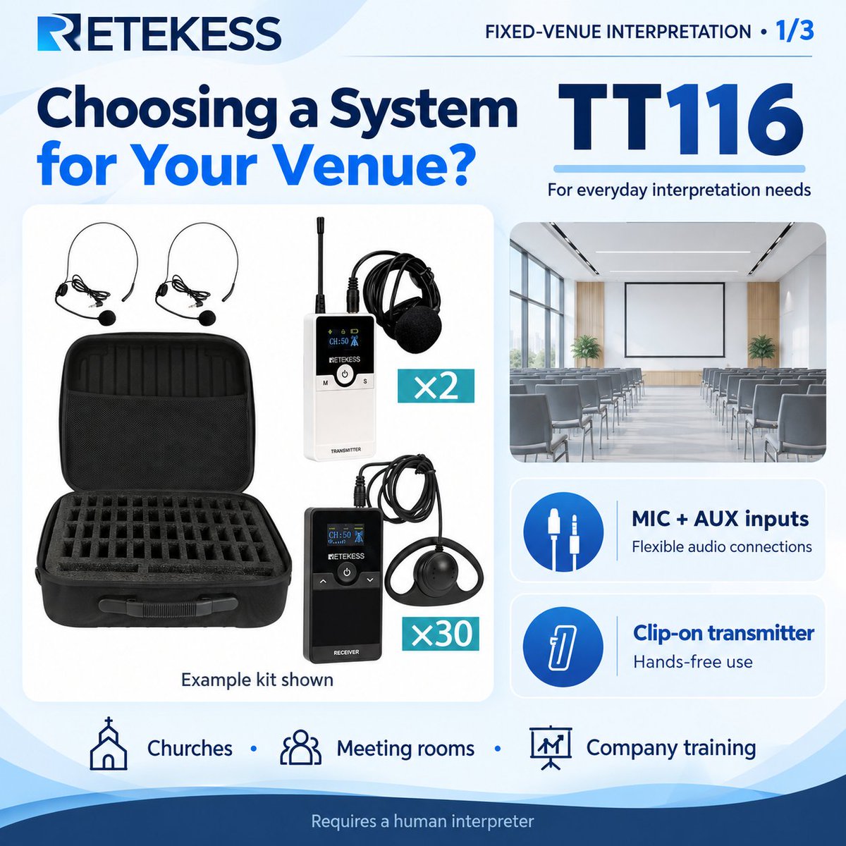 retekess's tweet photo. Choosing the Right Interpretation System for Your Venue Different venues need different setups. https://t.co/gMy5xRIGPy #Retekess #InterpretationSystem #SimultaneousInterpretation #TranslationSolutions #MultilingualMeetings https://t.co/05T3oehgmi