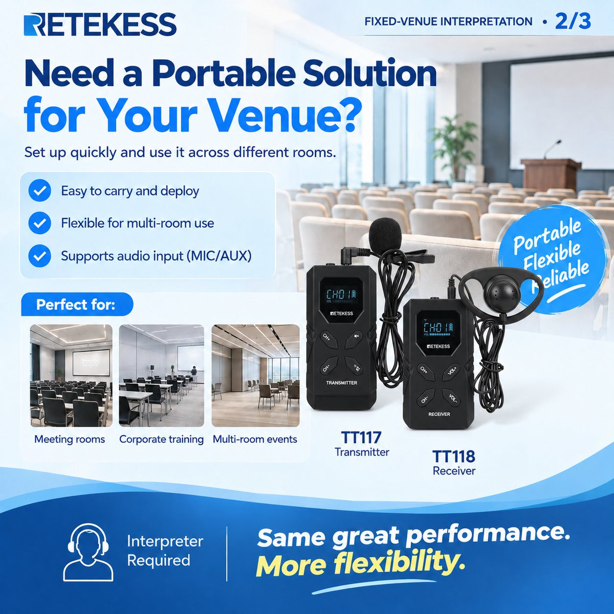retekess's tweet photo. Choosing the Right Interpretation System for Your Venue Different venues need different setups. https://t.co/gMy5xRIGPy #Retekess #InterpretationSystem #SimultaneousInterpretation #TranslationSolutions #MultilingualMeetings https://t.co/05T3oehgmi