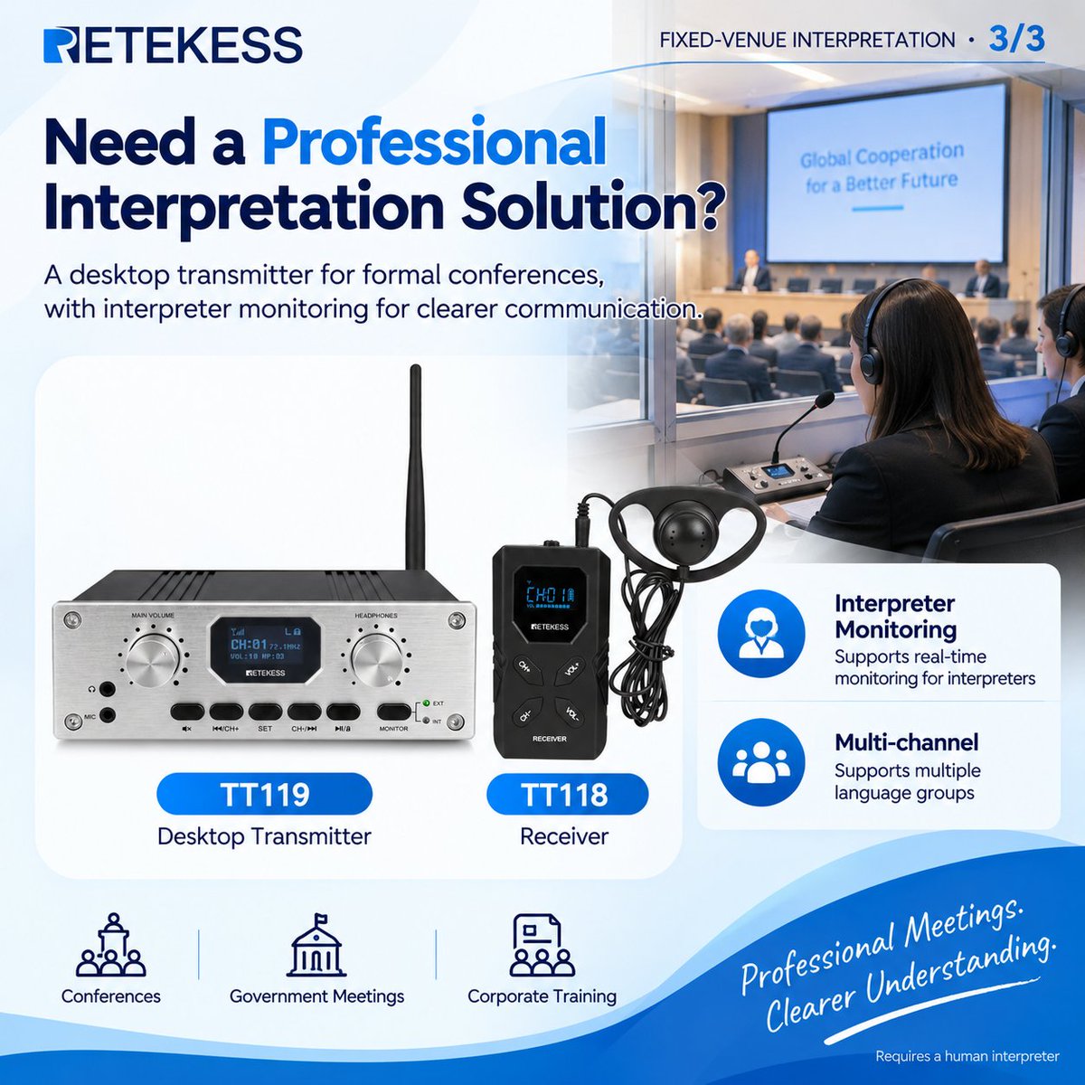 retekess's tweet photo. Choosing the Right Interpretation System for Your Venue Different venues need different setups. https://t.co/gMy5xRIGPy #Retekess #InterpretationSystem #SimultaneousInterpretation #TranslationSolutions #MultilingualMeetings https://t.co/05T3oehgmi